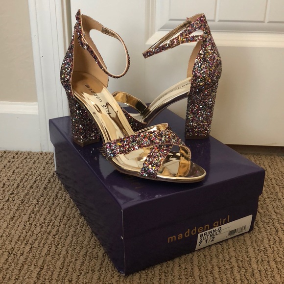 Madden Girl Shoes - ✨ Madden Girl Rainbow Glitter Gold Sandal Heels